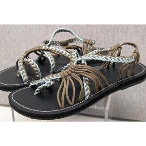 NEW EVERELAX BROWN TEAL BRAID STRAPPY FLAT SANDALS WOMENS SZ 11